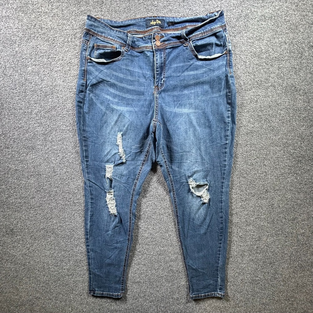 Indigo Rein Curvy Jeans Womens 20 Blue Denim Medium Wash Distressed Streetwear